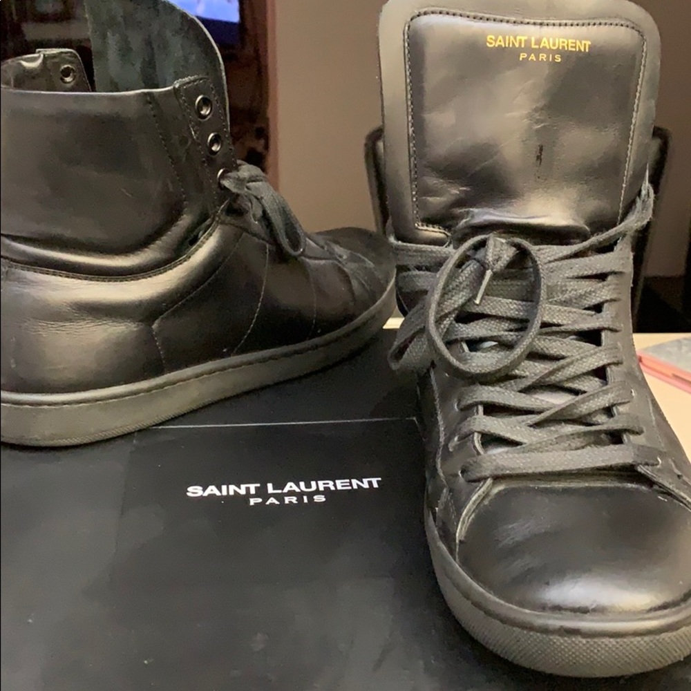 Saint Laurent men’s black leather sneakers
